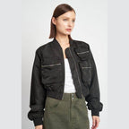 Emory Park black brown bomber jacket with multiple zippered pockets for a stylish look