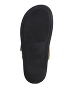 Sole view of Rag Company black buckle sandals with textured grip for comfort and support