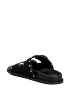 Stylish black buckle sandals with unique design and comfortable sole for casual wear