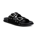 Rag Company black buckle sandals with double buckle straps and studded design for stylish comfort