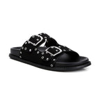 Rag Company black buckle sandals with double buckle straps and studded design for stylish comfort