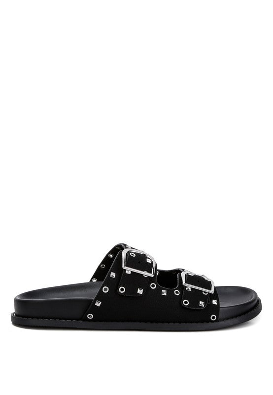 Rag Company black buckle sandals with studded details for stylish summer wear