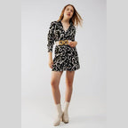 Trendy black button front shirt dress by Q2 featuring a stylish print and belted waist