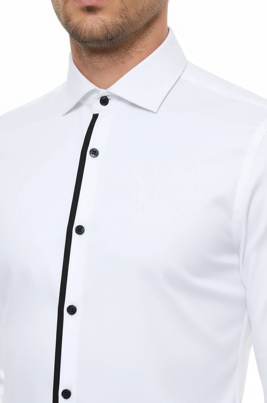 Black Buttoned Long Sleeves White Men Tuxedo Shirt – detail view