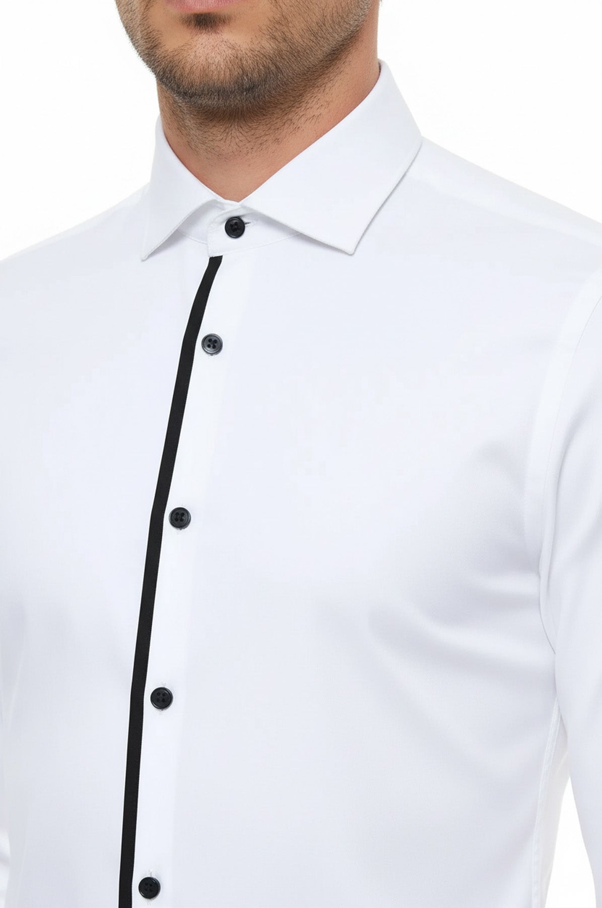 Black Buttoned Long Sleeves White Men Tuxedo Shirt – detail view