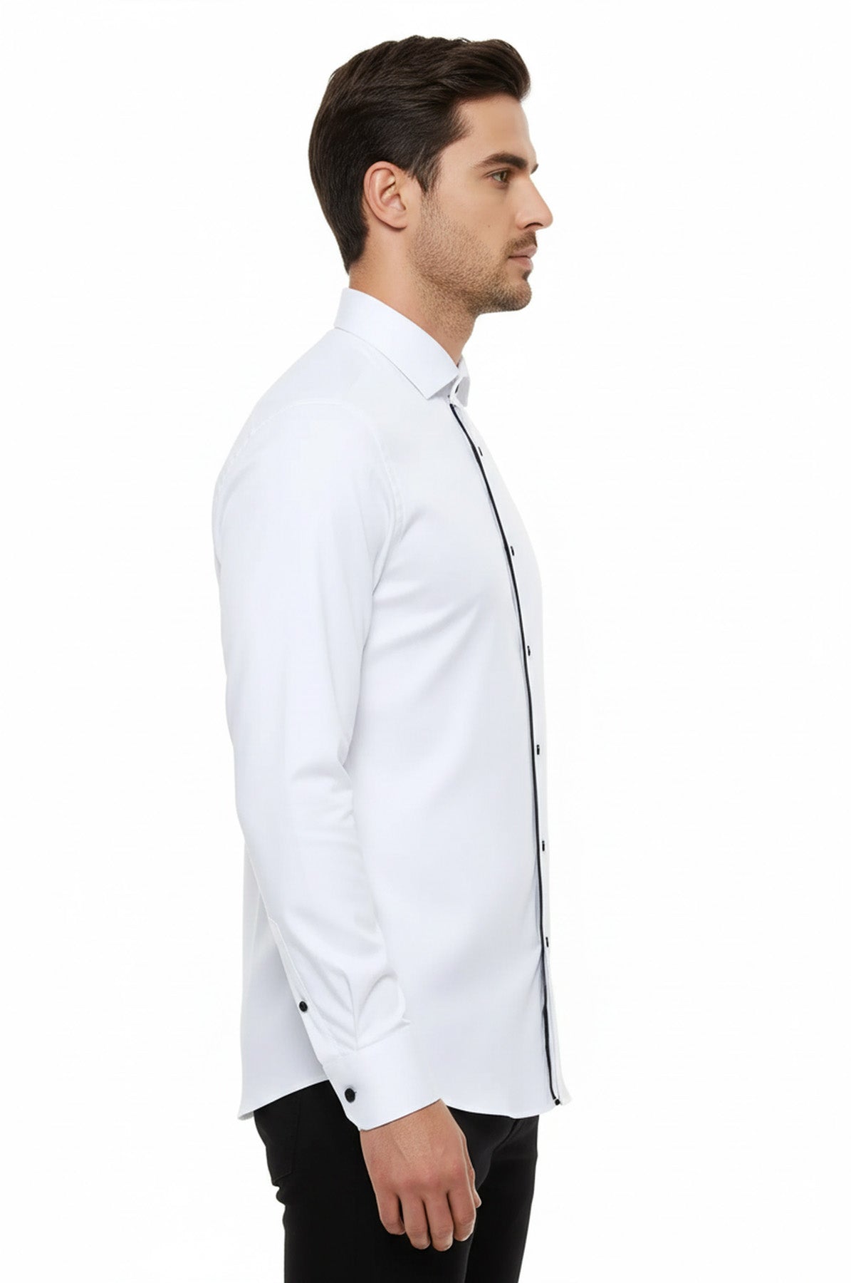 Black Buttoned Long Sleeves White Men Tuxedo Shirt – styled view
