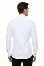 Black Buttoned Long Sleeves White Men Tuxedo Shirt – close up view