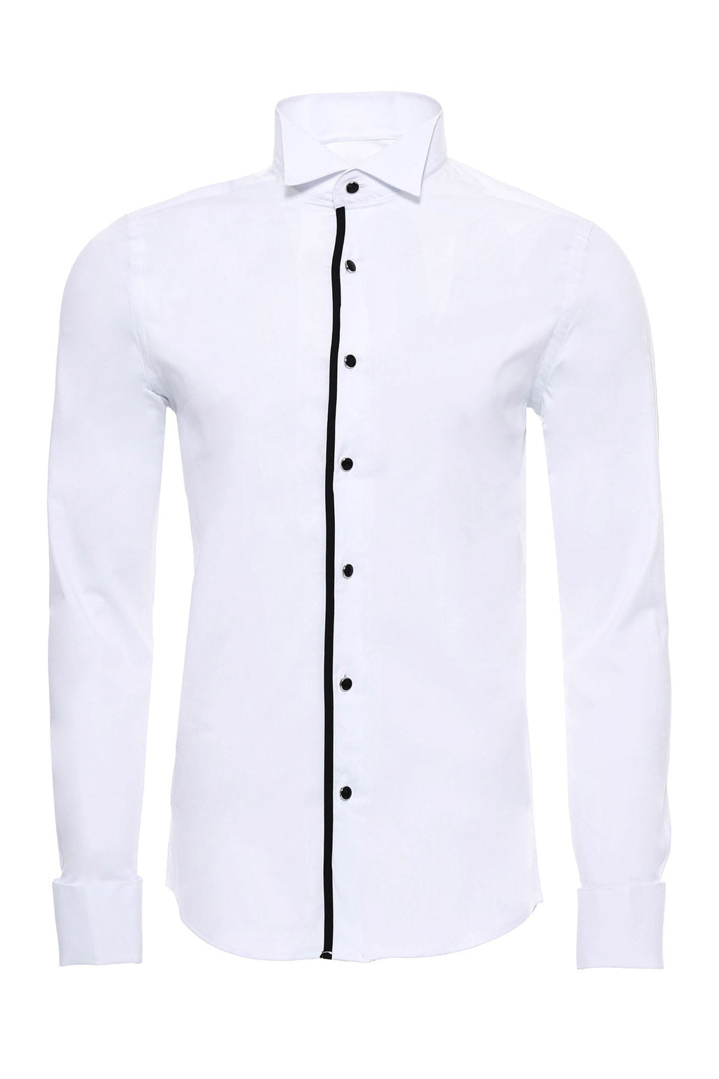 Black Buttoned Long Sleeves White Men Tuxedo Shirt – full look view