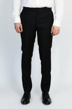 Black Classic Solid Fabric Trousers – front view