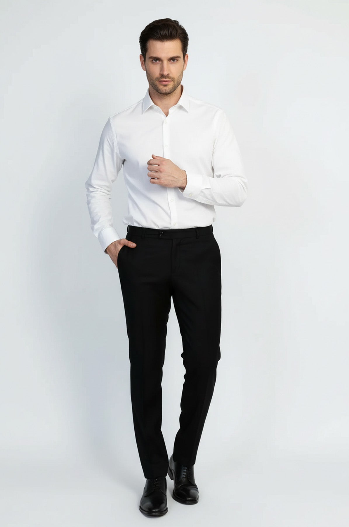 Black Classic Solid Fabric Trousers – side view