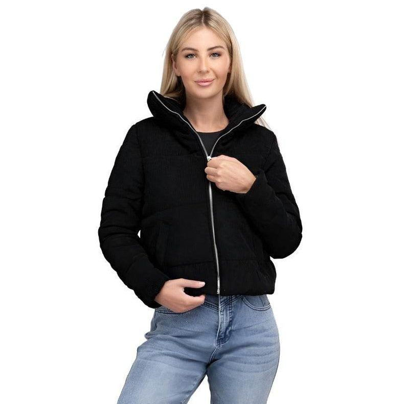 Ambiance Apparel black corduroy jacket with stylish collar and cozy fit for women