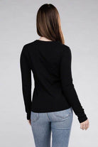 Back view of a ZENANA black cotton long sleeve shirt, perfect for casual styling and comfort.