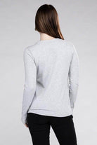 Gray long sleeve women's shirt from ZENANA, perfect for layering with a black cotton long sleeve shirt