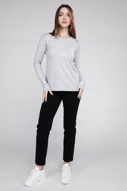 ZENANA black cotton long sleeve shirt displayed on a model, styled for casual wear