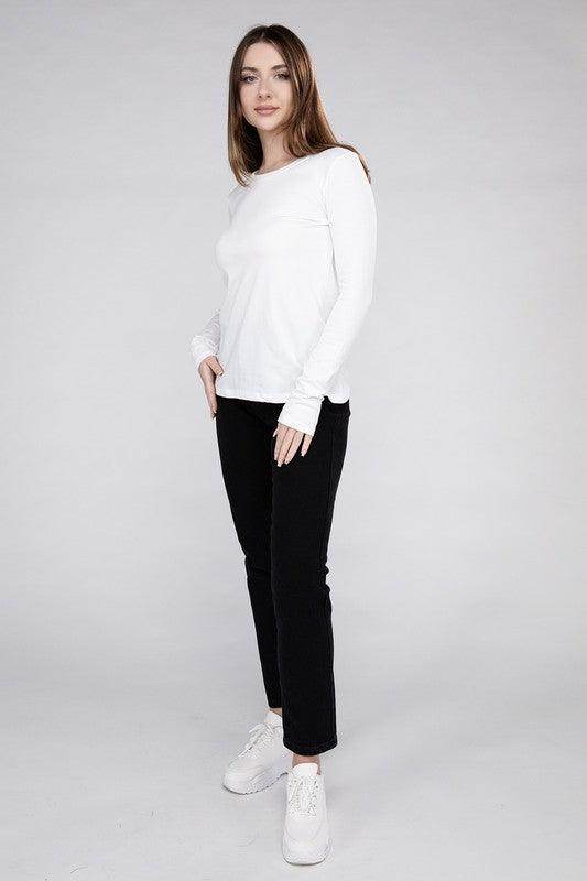 ZENANA white women's shirt styled with black cotton long sleeve shirt for a casual look