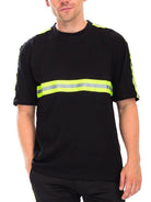 Black crew neck shirt for men with reflective stripes for added visibility and style