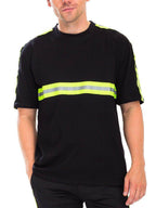 Black crew neck shirt for men with reflective stripes for added visibility and style