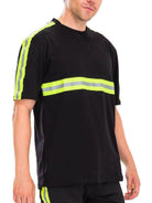 Men's black crew neck shirt for men with reflective stripes on the sleeves for added visibility