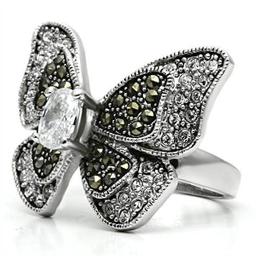 Stunning black crystal butterfly statement ring featuring intricate detailing and a central gemstone