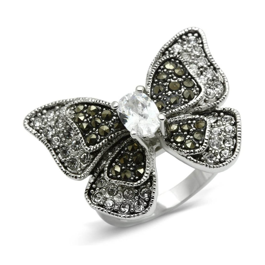 Black crystal butterfly statement ring featuring intricate detailing and a sparkling centerpiece