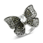 Black crystal butterfly statement ring featuring intricate detailing and a sparkling centerpiece