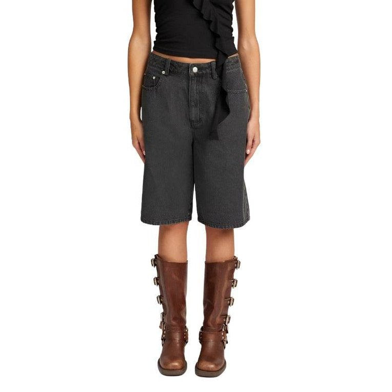 Black Denim Bermuda Culottes Shorts With Pockets - VacationGrabs
