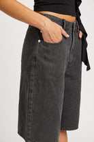 Women's Shorts Black Denim Bermuda Culottes Shorts With Pockets