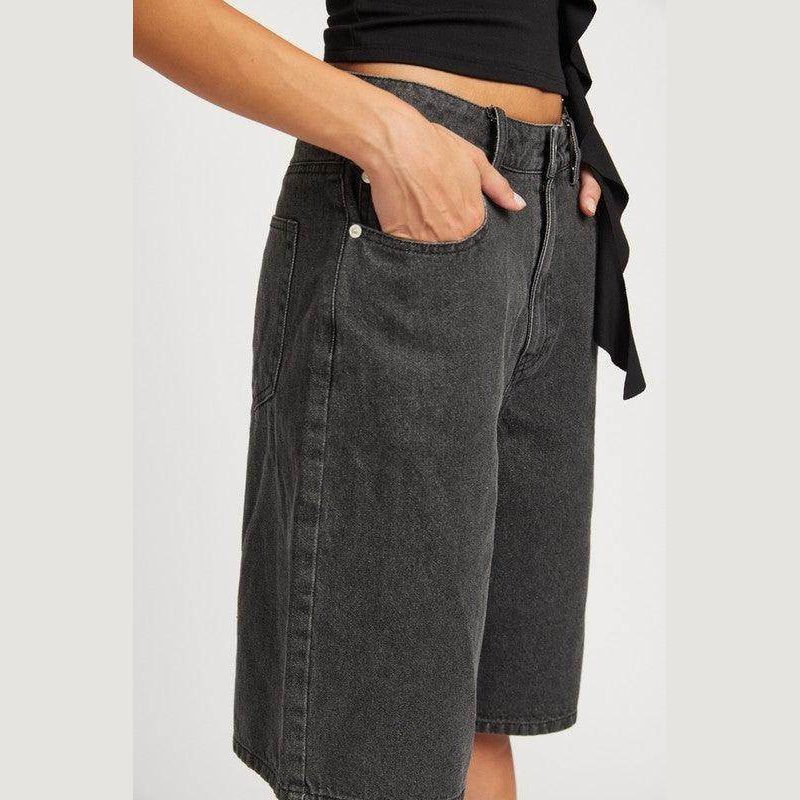 Black Denim Bermuda Culottes Shorts With Pockets - VacationGrabs