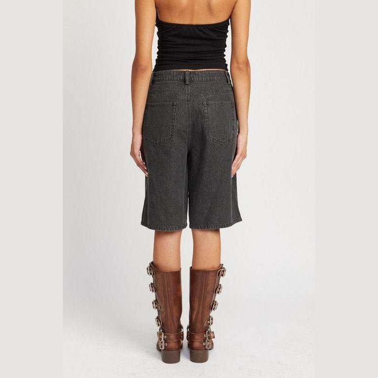 Black Denim Bermuda Culottes Shorts With Pockets - VacationGrabs