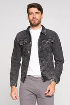 Stylish black denim jacket for men featuring a classic fit and front pockets from Blue Age