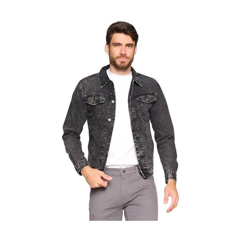 Blue Age black denim jacket for men with classic button-up design and comfortable fit
