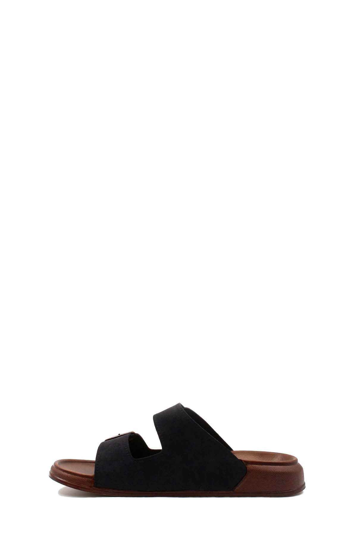Black Double-Buckle Slide Sandals for Men – detail view