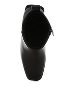 Black faux leather ankle boots with a sleek design and side zipper for easy wear