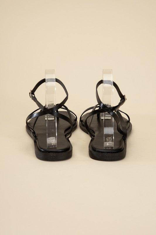 Stylish black flat strappy sandals from Top Guy Footwear with a minimalist design