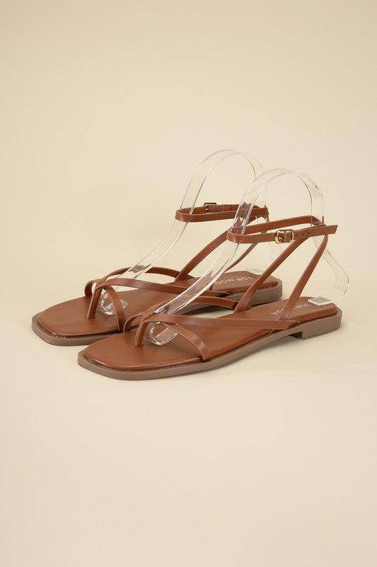 Top Guy Footwear Women's Black Flat Strappy Sandals with Adjustable Ankle Straps for Casual Wear