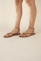 Top Guy Footwear Women's Black Flat Strappy Sandals with Adjustable Ankle Straps for Comfort