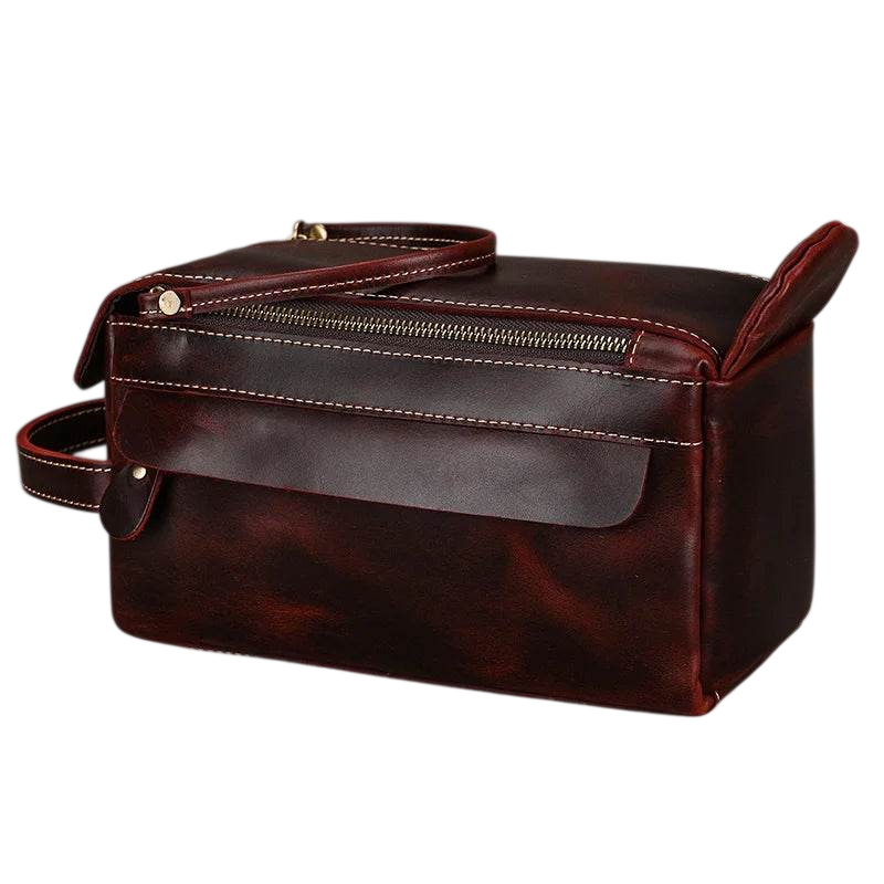 Trousse de toilette et de rangement en cuir véritable noir pour hommes et femmes
