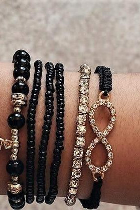 Women's Jewelry - Bracelets Black Gold Rhinestone Charm Bracelet Set Of 6 Infinity, Palm