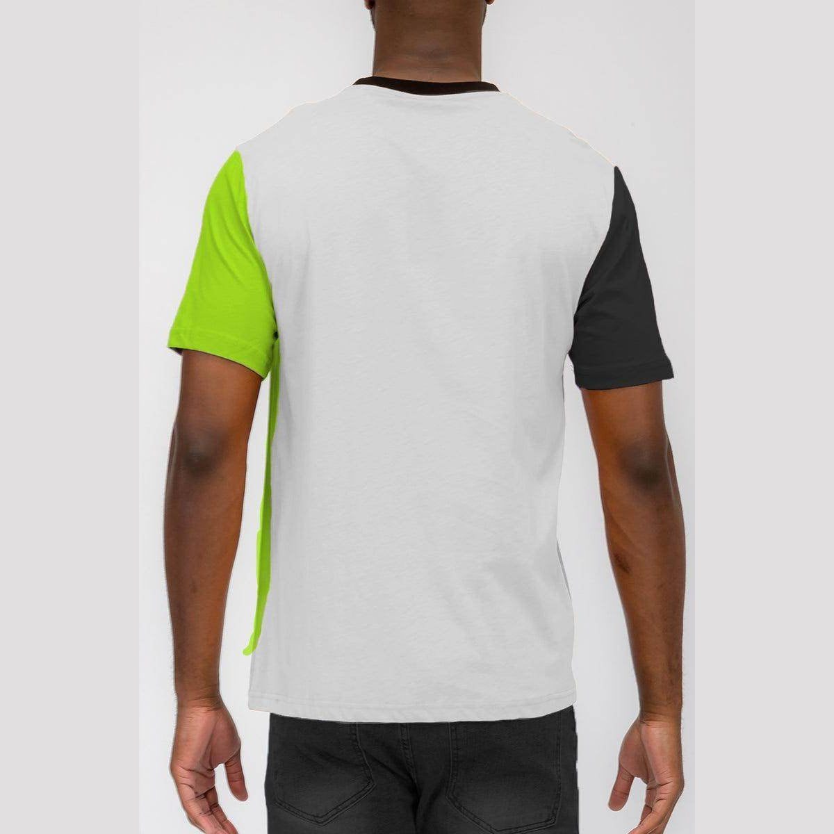 Men's Back View of Black Green Colorblock Tee by VacationGrabs with Stylish Design
