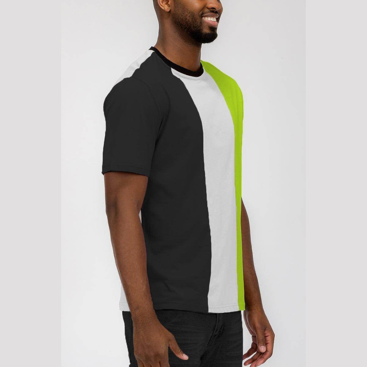 Men's black green colorblock tee from VacationGrabs featuring a stylish modern design