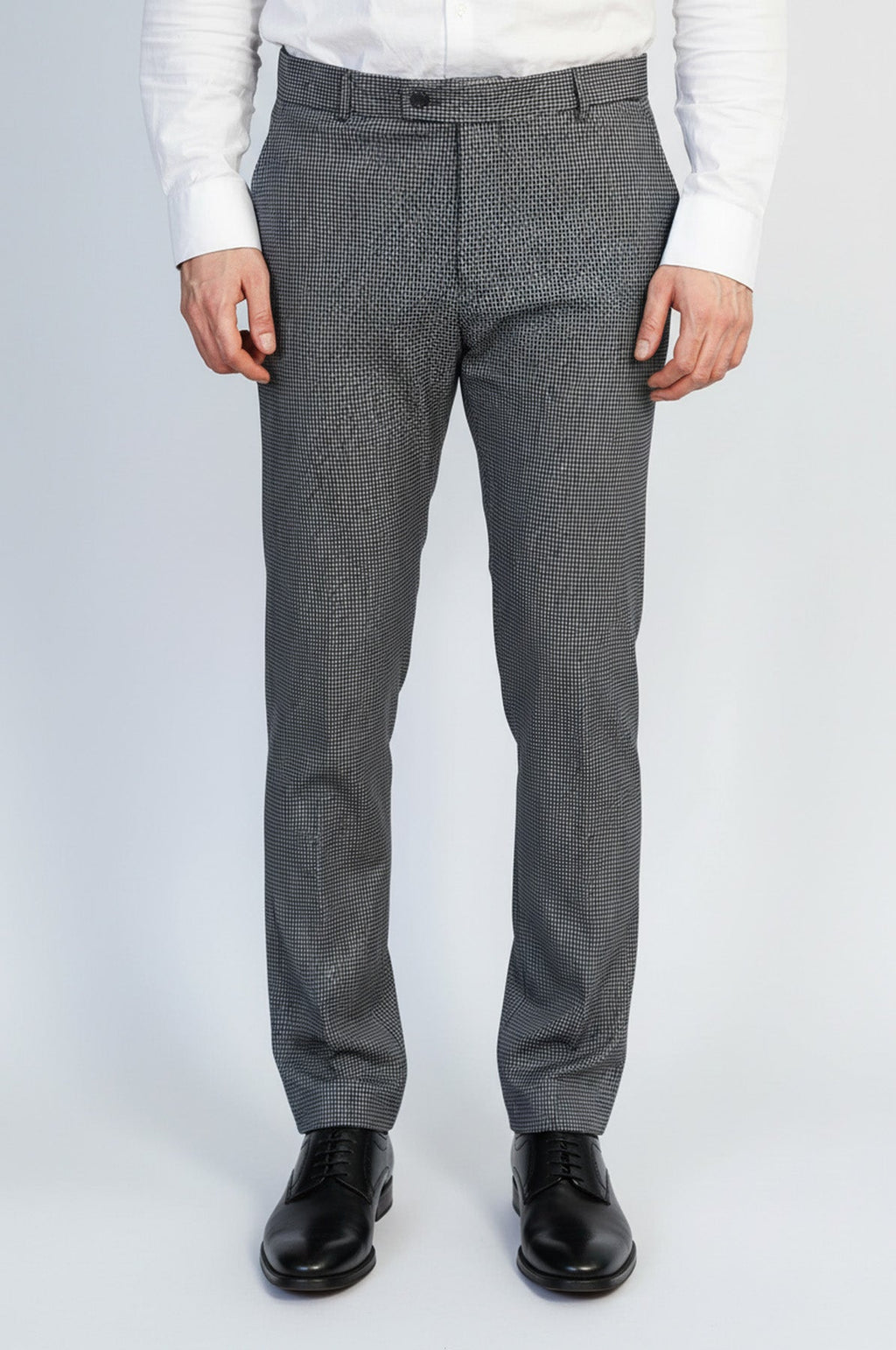 Black & Grey Micro-Patterned Fabric Trousers – front view