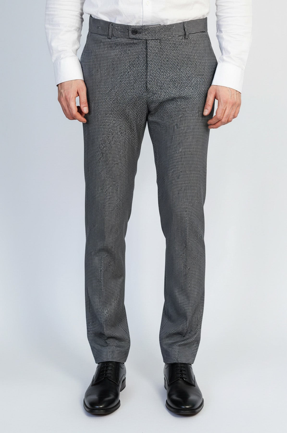 Black & Grey Micro-Patterned Fabric Trousers – front view