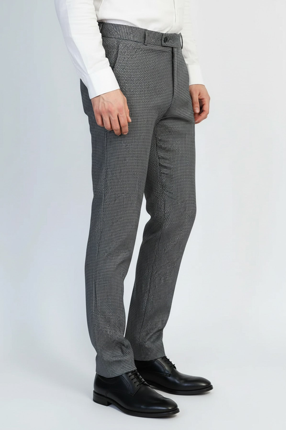 Black & Grey Micro-Patterned Fabric Trousers – detail view
