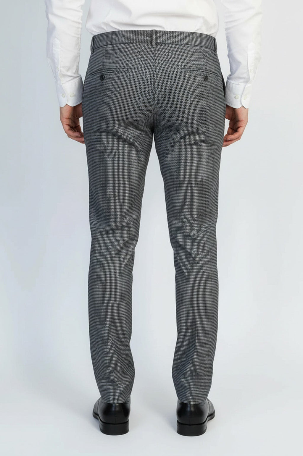 Black & Grey Micro-Patterned Fabric Trousers – styled view