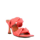 Stylish coral women's heeled sandals with twisted straps for summer outings