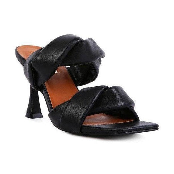 Stylish Rag Company black heeled summer sandals with twist design and comfortable cushioned sole