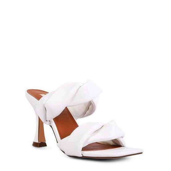 Elegant white heeled summer sandals with a stylish knot design, perfect for any occasion