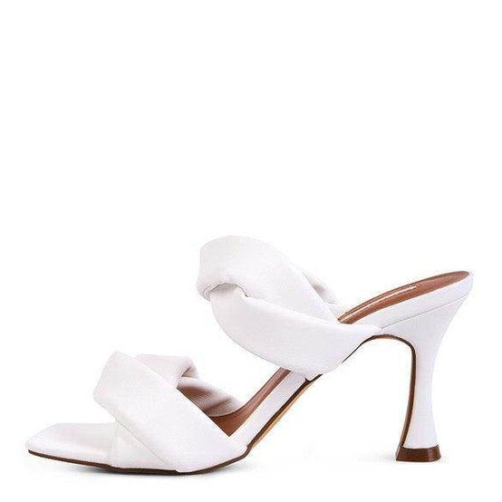 Stylish white women's heels with twisted straps perfect for summer, not the black heeled summer sandals