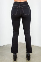 GJG Denim women's high waisted ankle length jeans in black with back pockets and contrast stitching