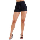 CEFIAN black high waisted shorts with tie belt and flattering fit for summer styling
